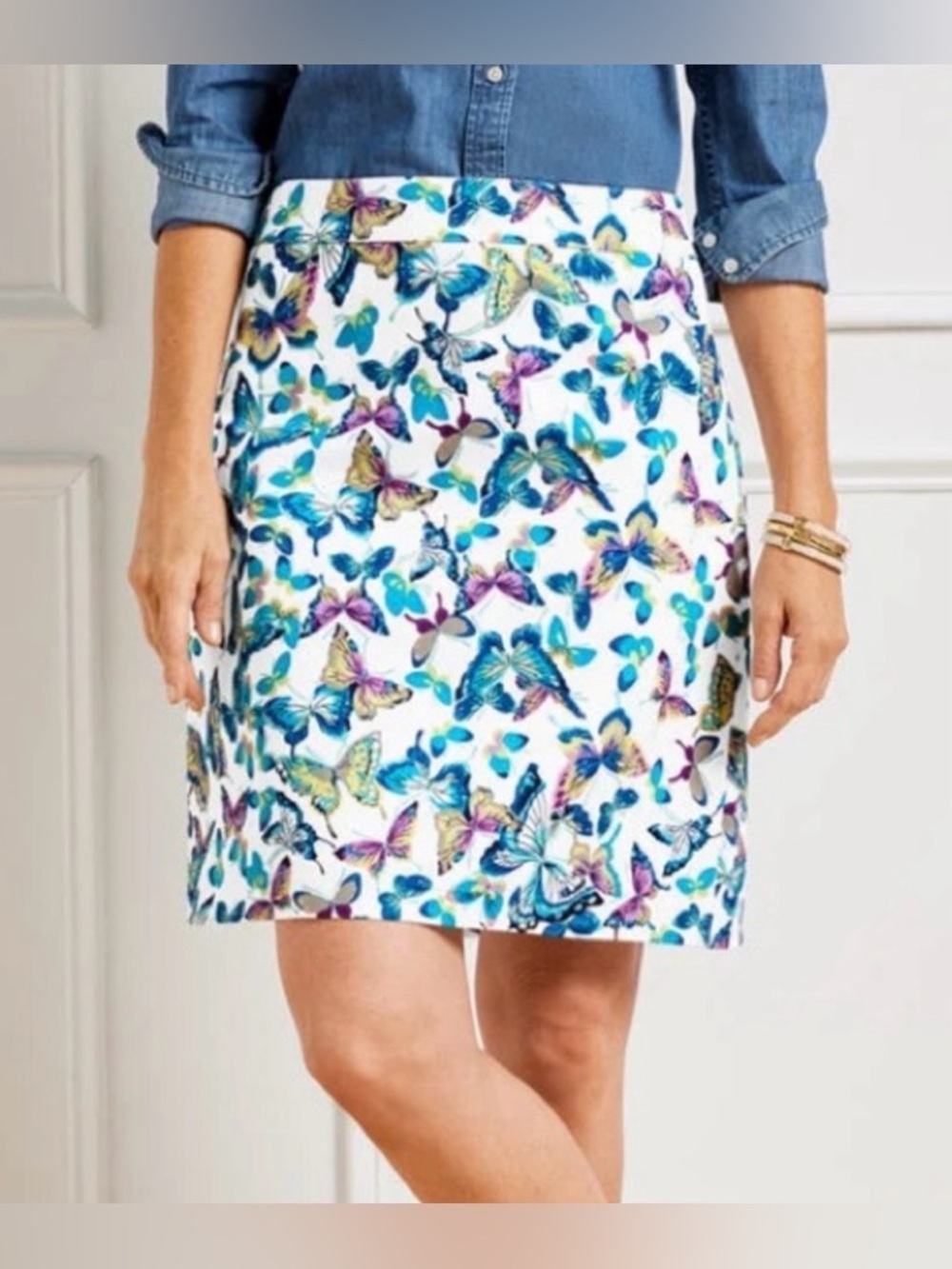 Talbots White Butterfly Print Mini Skirt